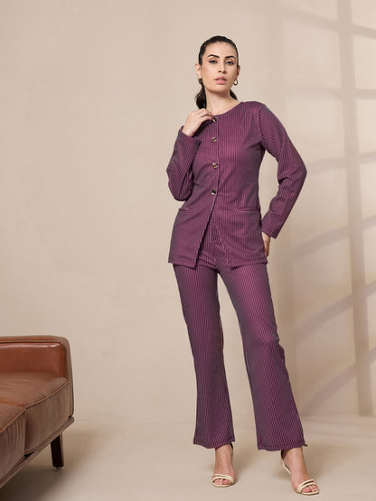 Women's Maroon Striped Co-Ord Set