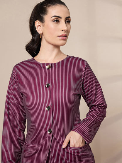 Women's Maroon Striped Co-Ord Set