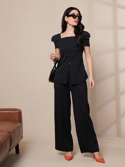 Women's Black Solid Co-Ord Set