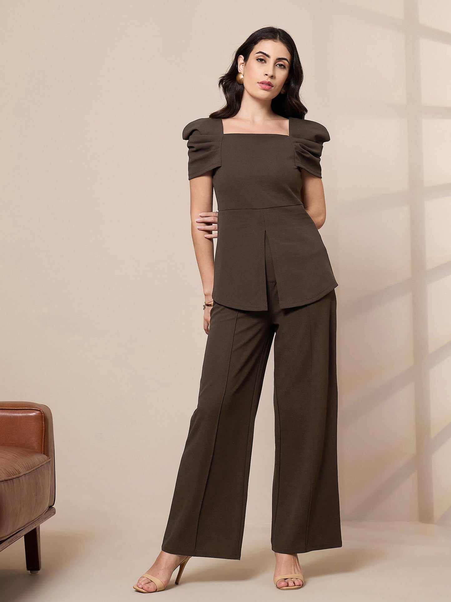 Women's Brown Solid Co-Ord Set