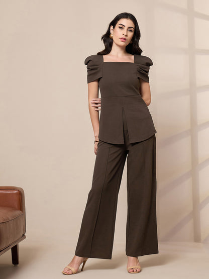 Women's Brown Solid Co-Ord Set
