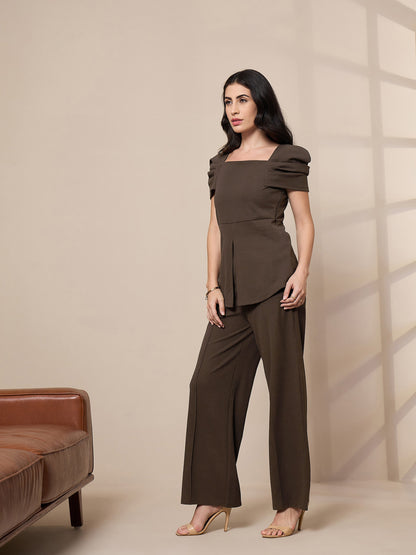 Women's Brown Solid Co-Ord Set