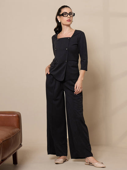 Women's Black Solid Co-Ord Set
