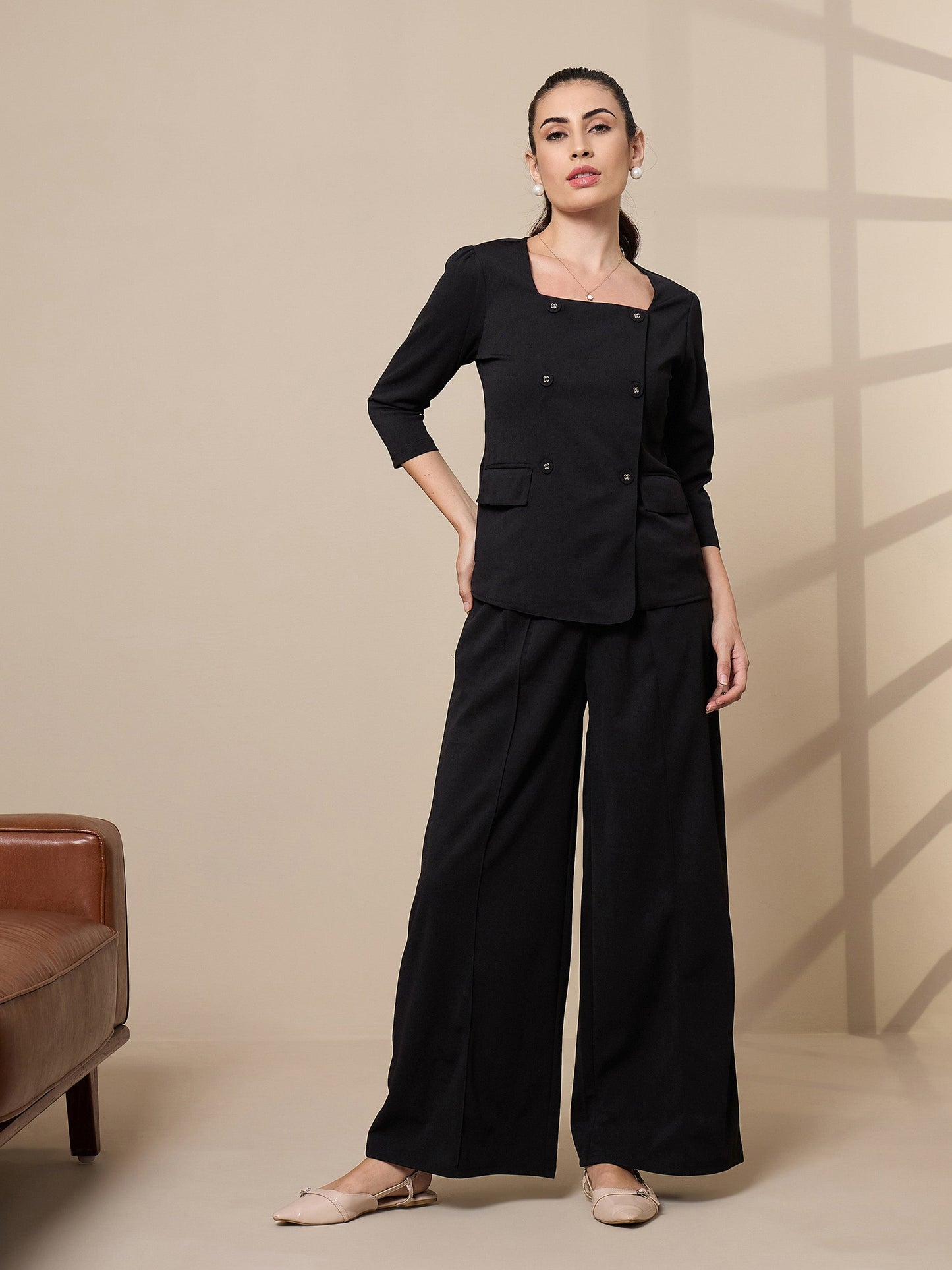 Women's Black Solid Co-Ord Set