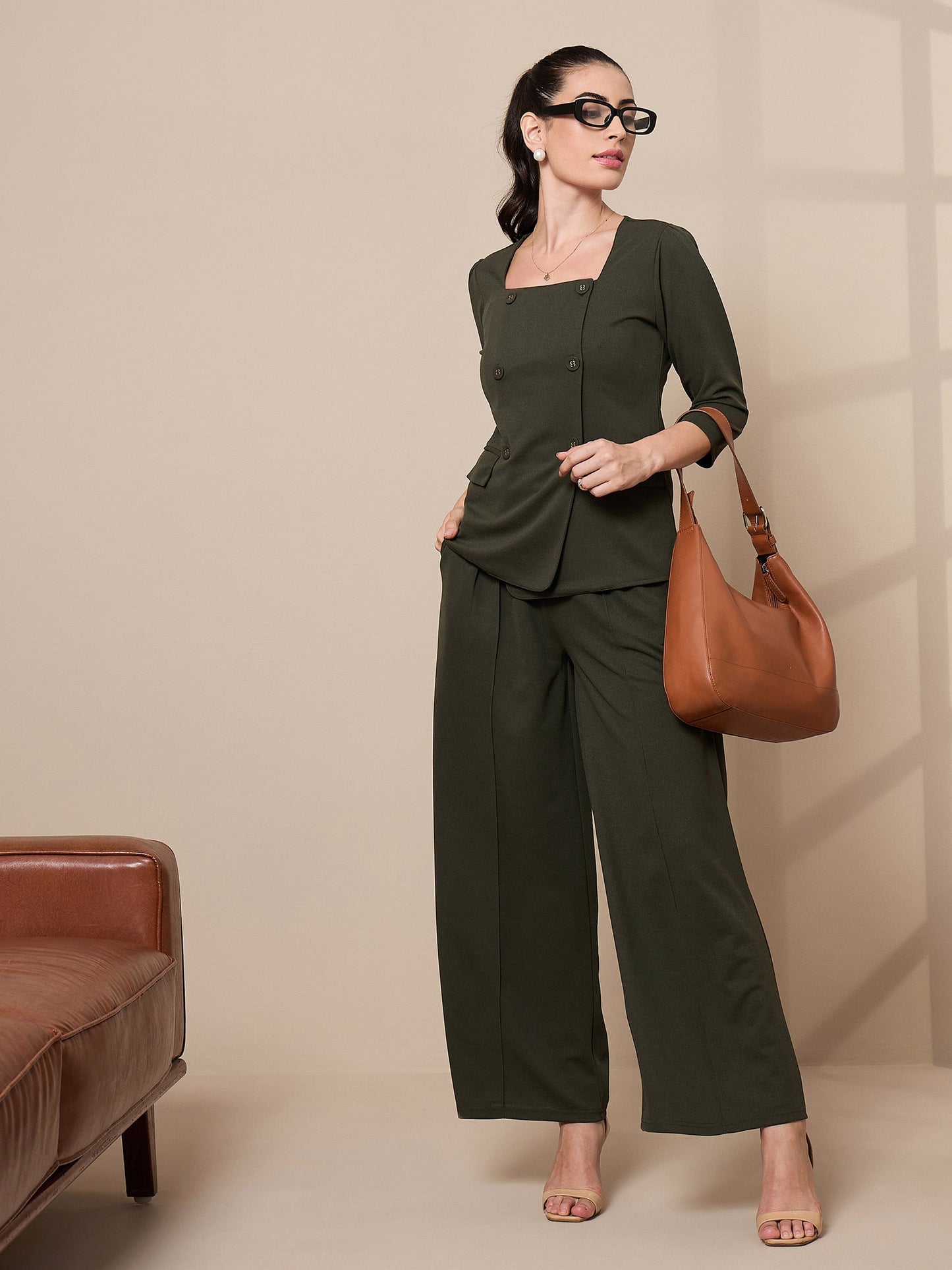 Women's Olive Solid Co-Ord Set