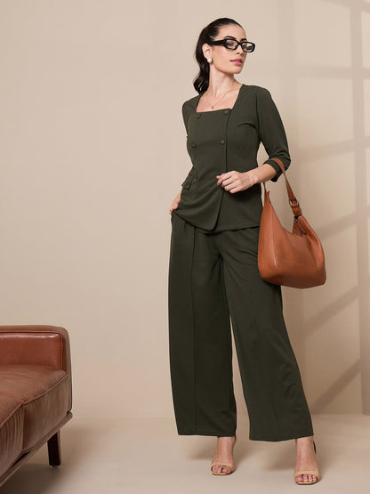 Women's Olive Solid Co-Ord Set