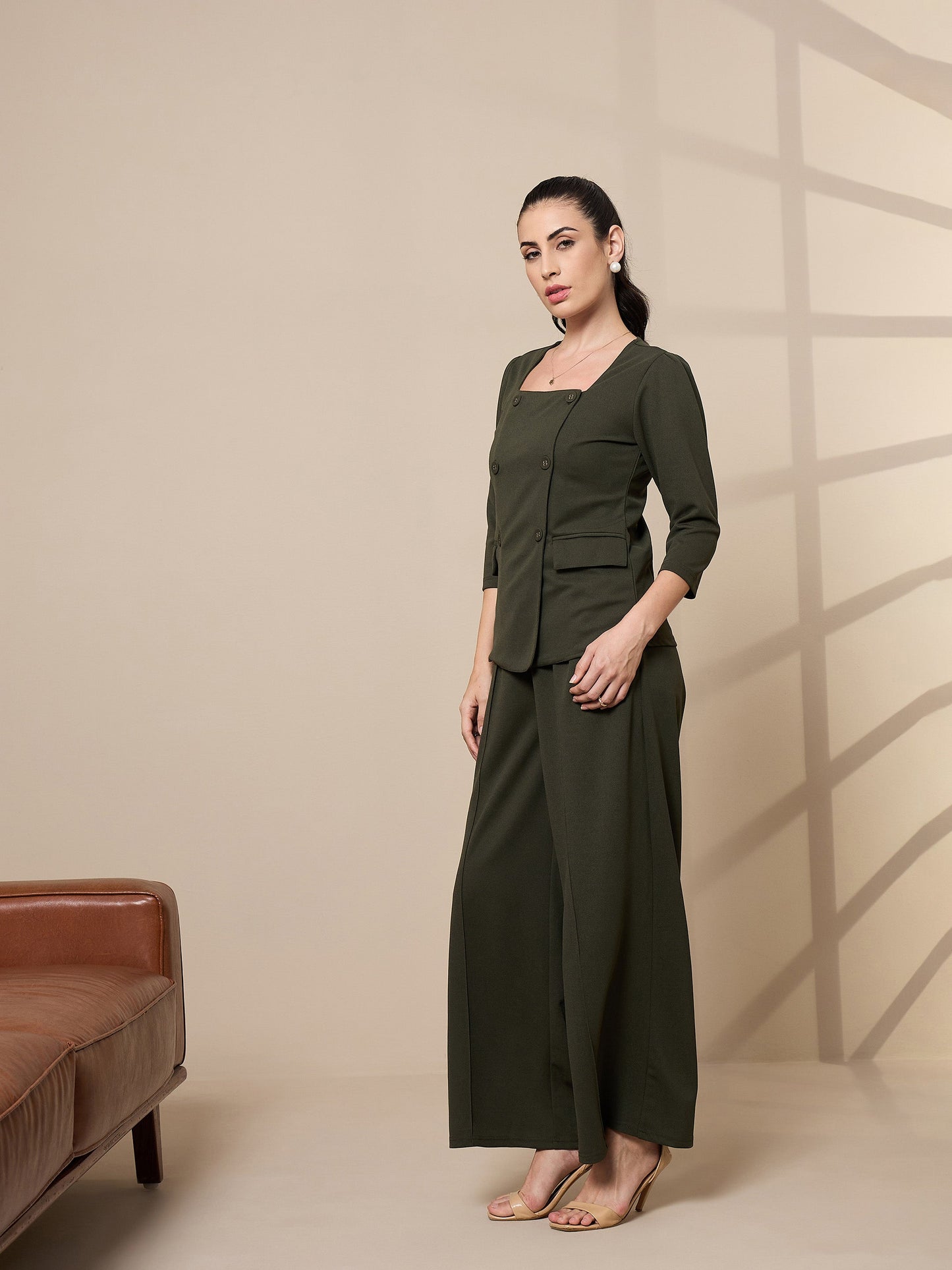 Women's Olive Solid Co-Ord Set