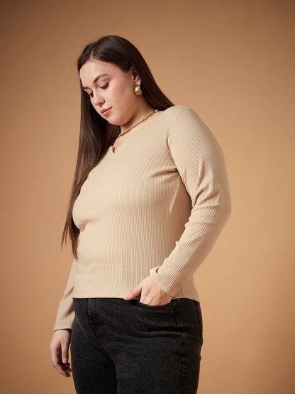 Women's Beige Rib Top