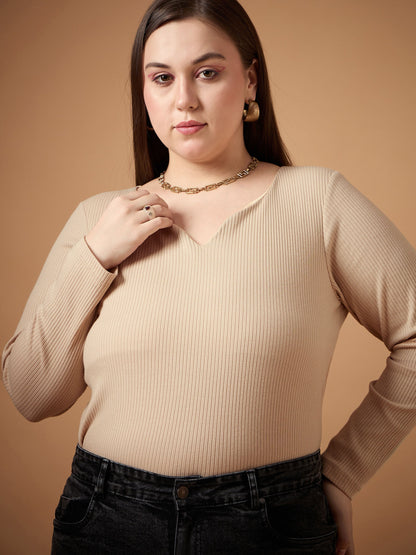 Women's Beige Rib Top