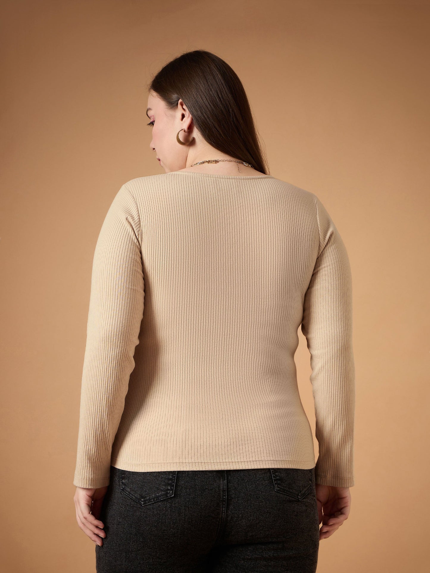 Women's Beige Rib Top