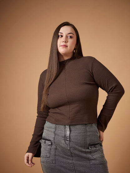 Women's Brown Rib Top