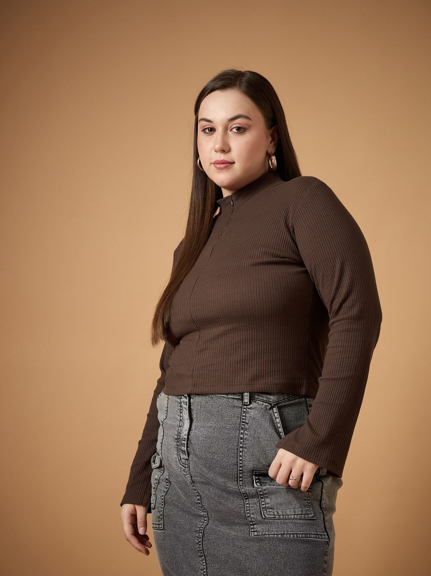 Women's Brown Rib Top