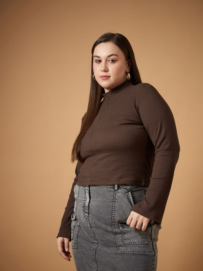 Women's Brown Rib Top