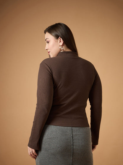 Women's Brown Rib Top