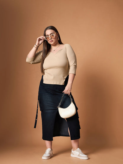 Women's Beige Rib Top