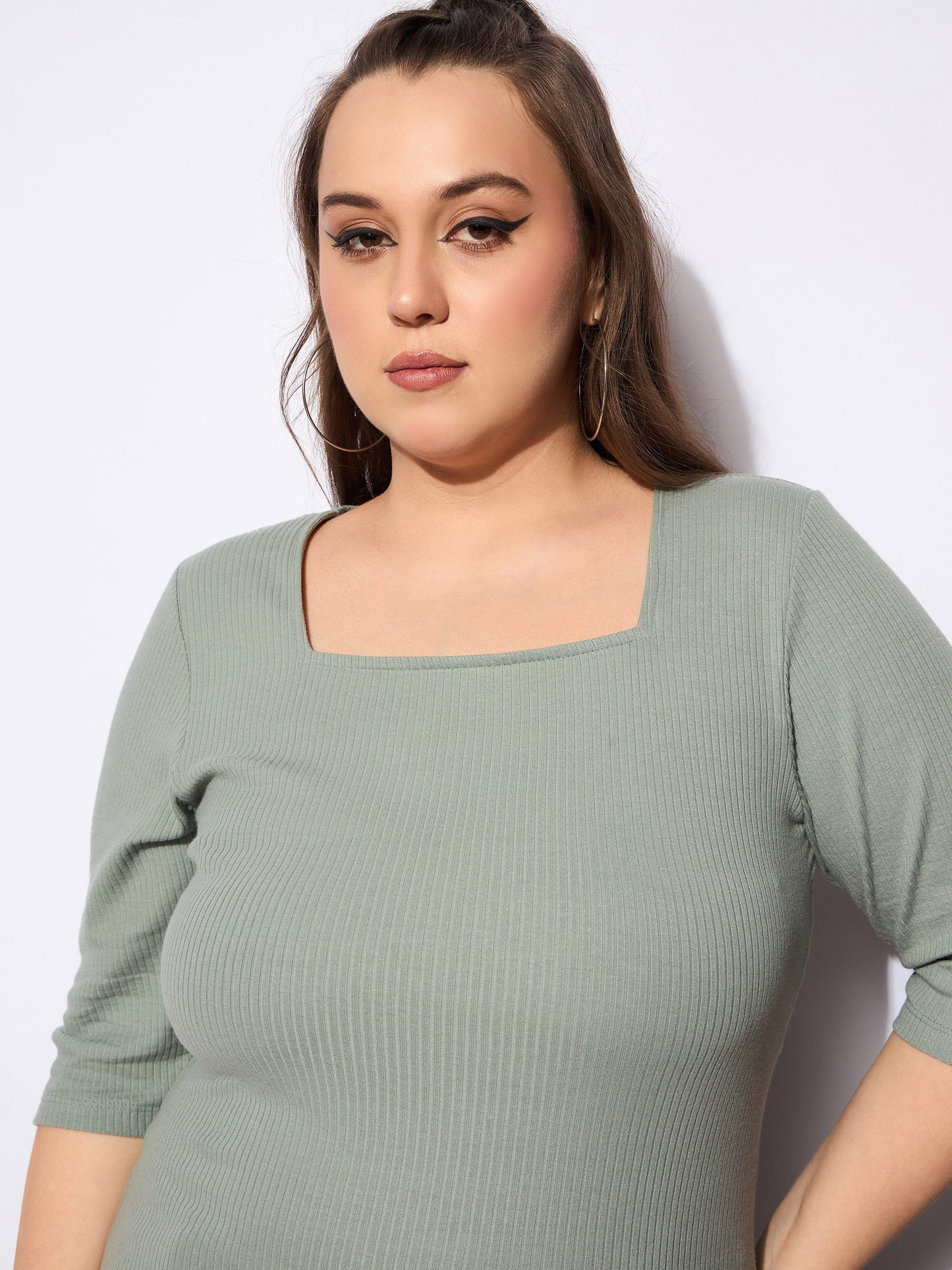Women's Green Rib Square Neck T