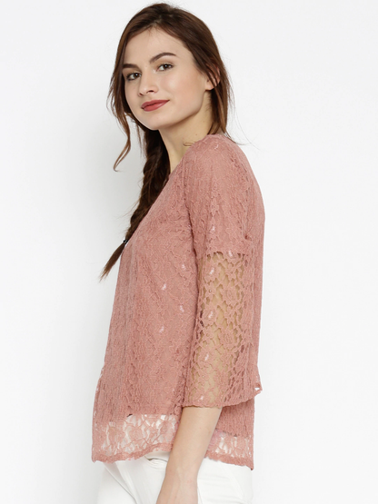 Women's Lace Bell Sleeves Pink Top