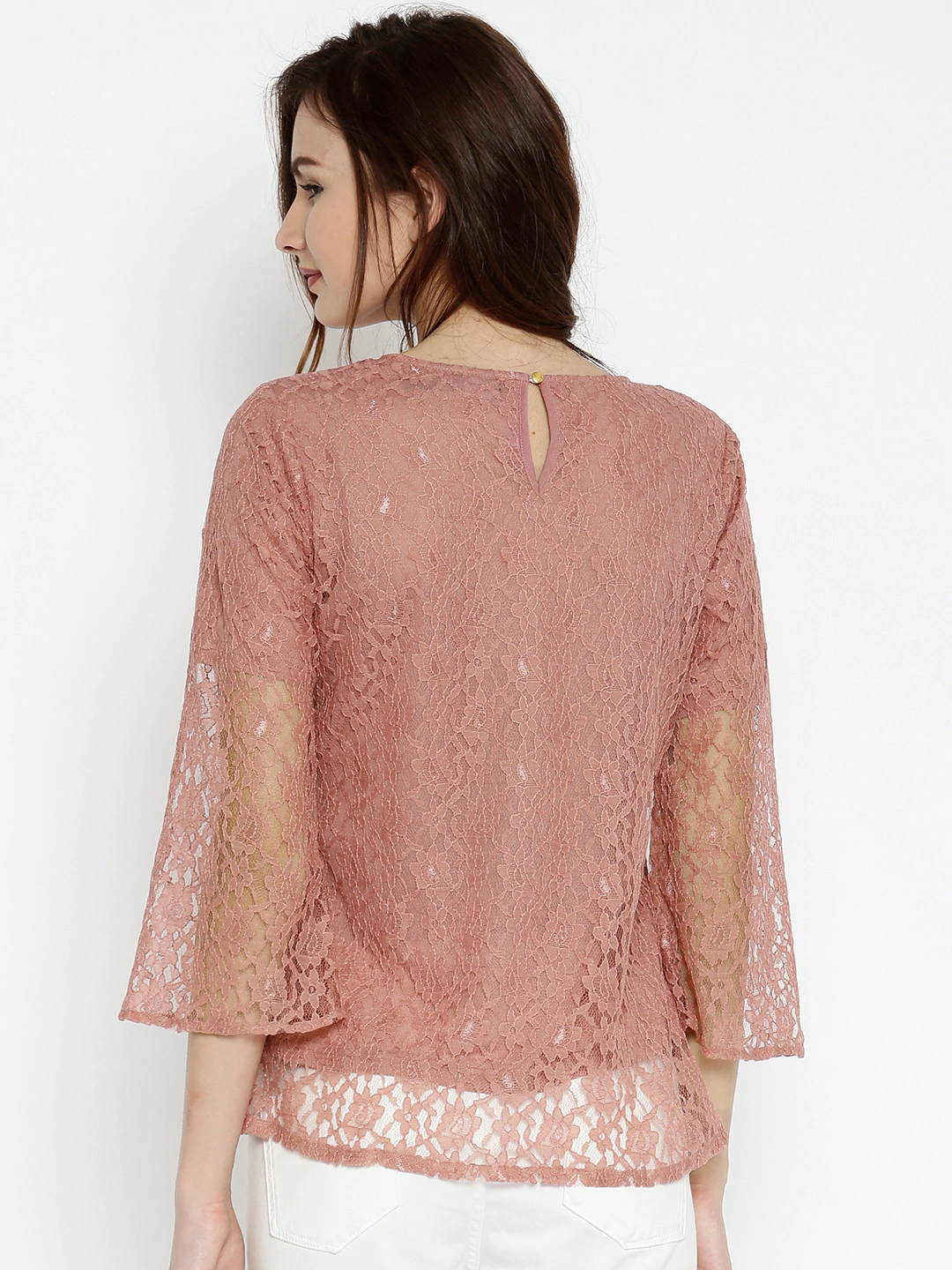 Women's Lace Bell Sleeves Pink Top