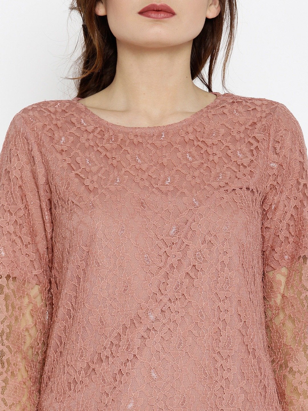 Women's Lace Bell Sleeves Pink Top