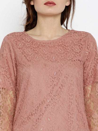 Women's Lace Bell Sleeves Pink Top