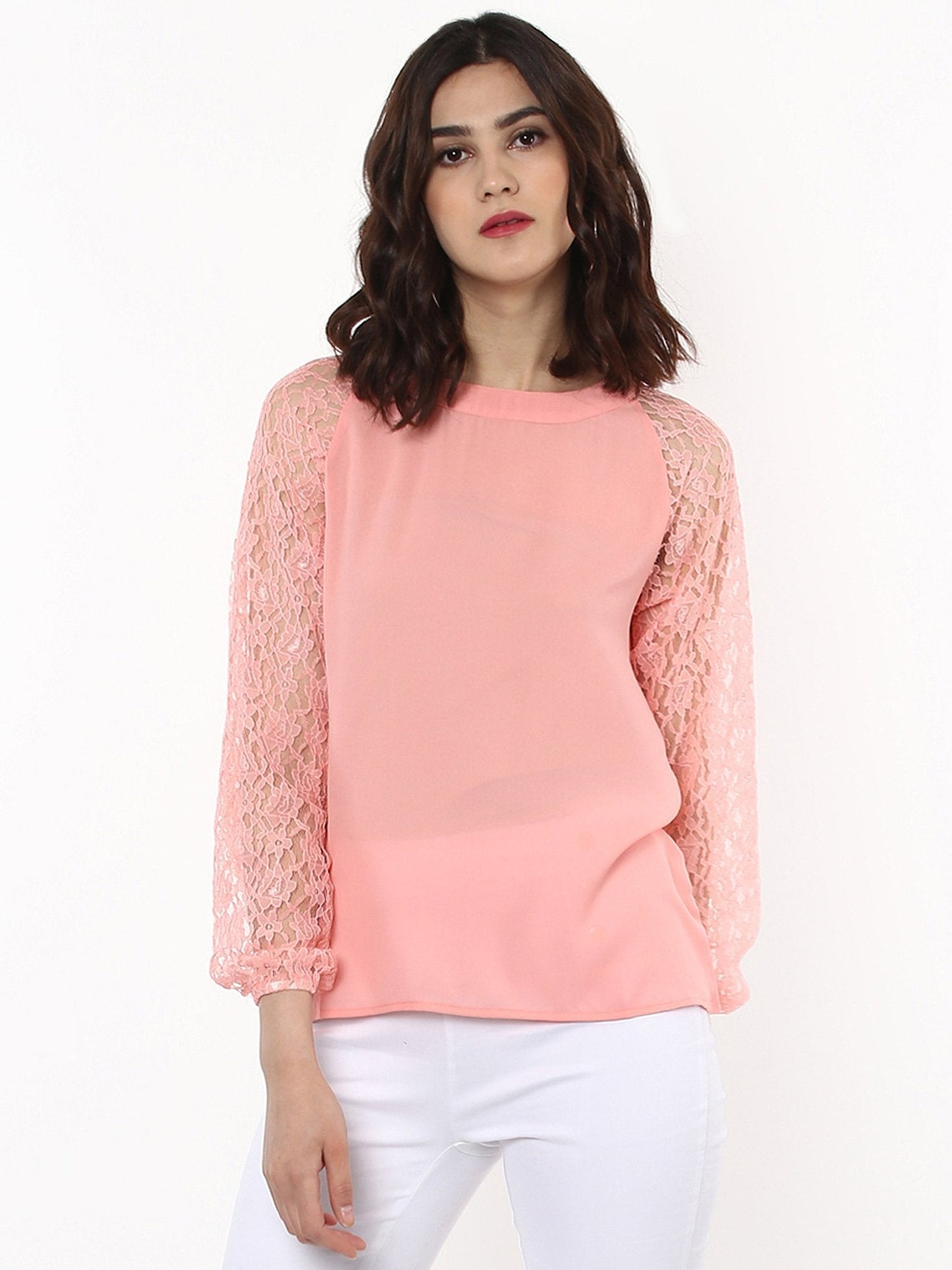 Women's Pink Raglan Lace Top