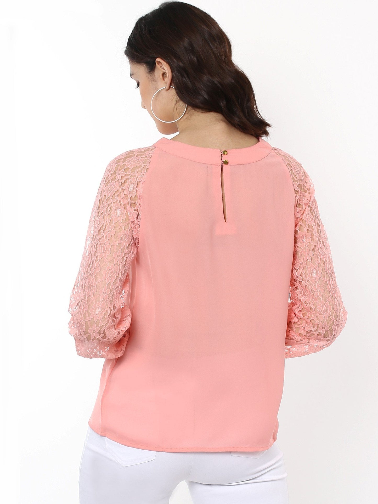 Women's Pink Raglan Lace Top