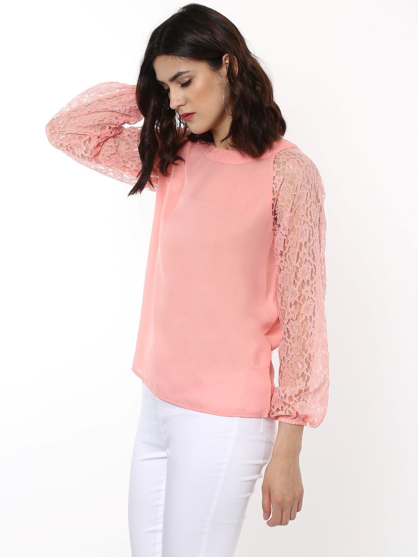 Women's Pink Raglan Lace Top