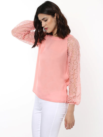 Women's Pink Raglan Lace Top