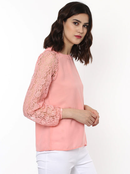 Women's Pink Raglan Lace Top