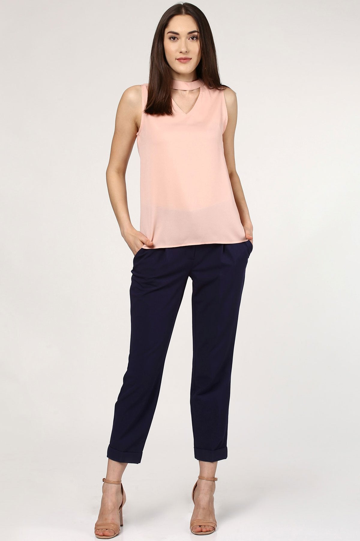 Women's Peach V Neck Top