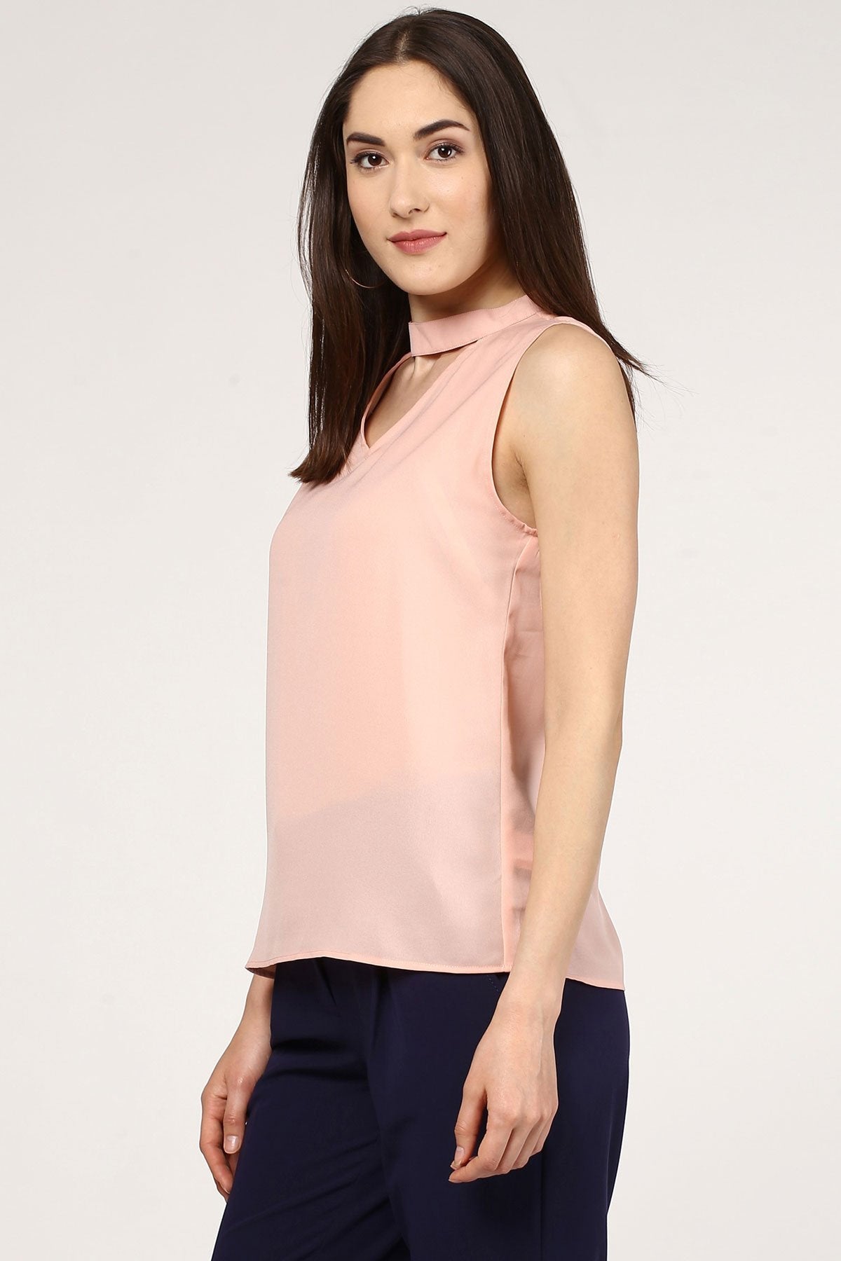 Women's Peach V Neck Top