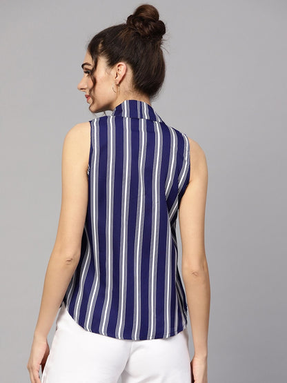 Women's Navy & White Stripes Neck Tie Top