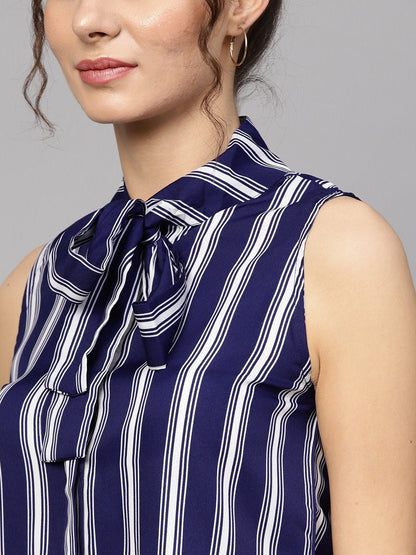Women's Navy & White Stripes Neck Tie Top
