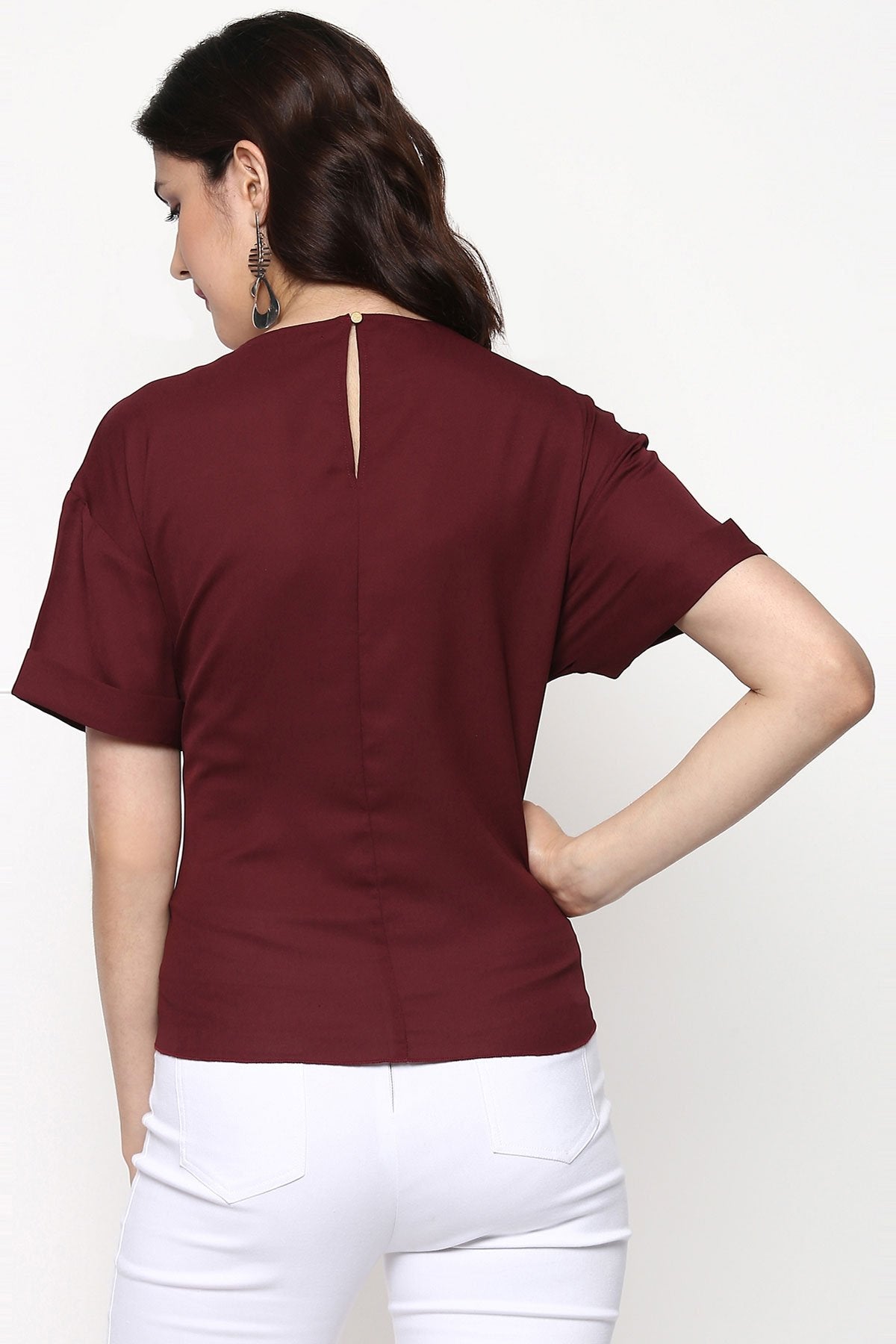 Women's Maroon Lace-Up Waist Top