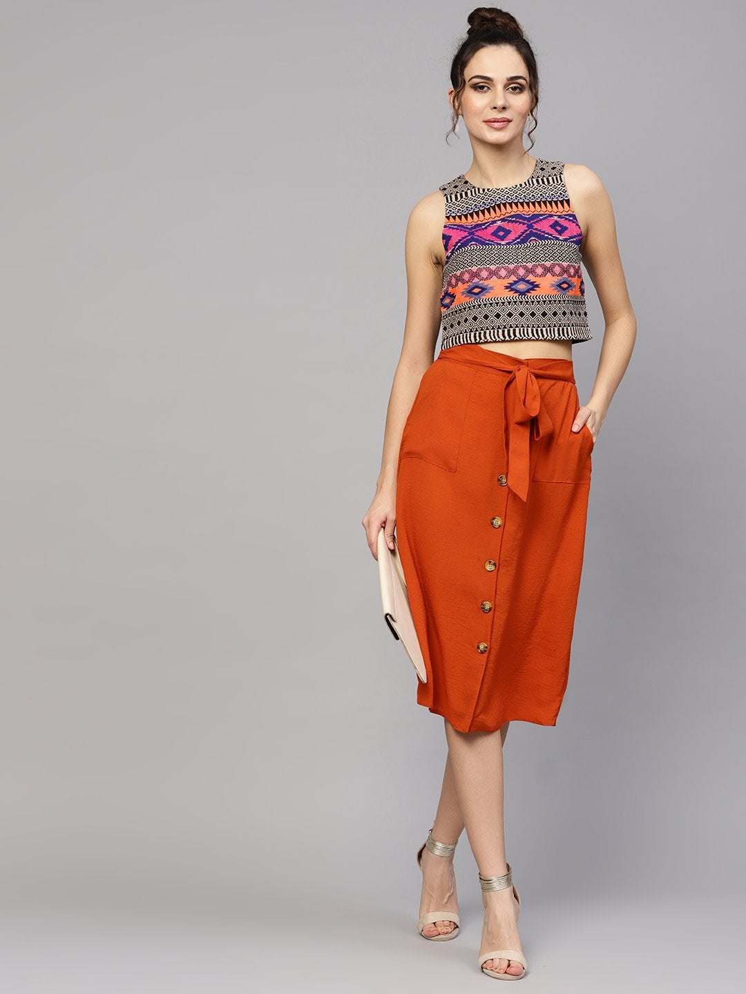 Women's Multicolored Jacquard Crop Top