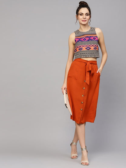 Women's Multicolored Jacquard Crop Top