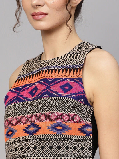 Women's Multicolored Jacquard Crop Top