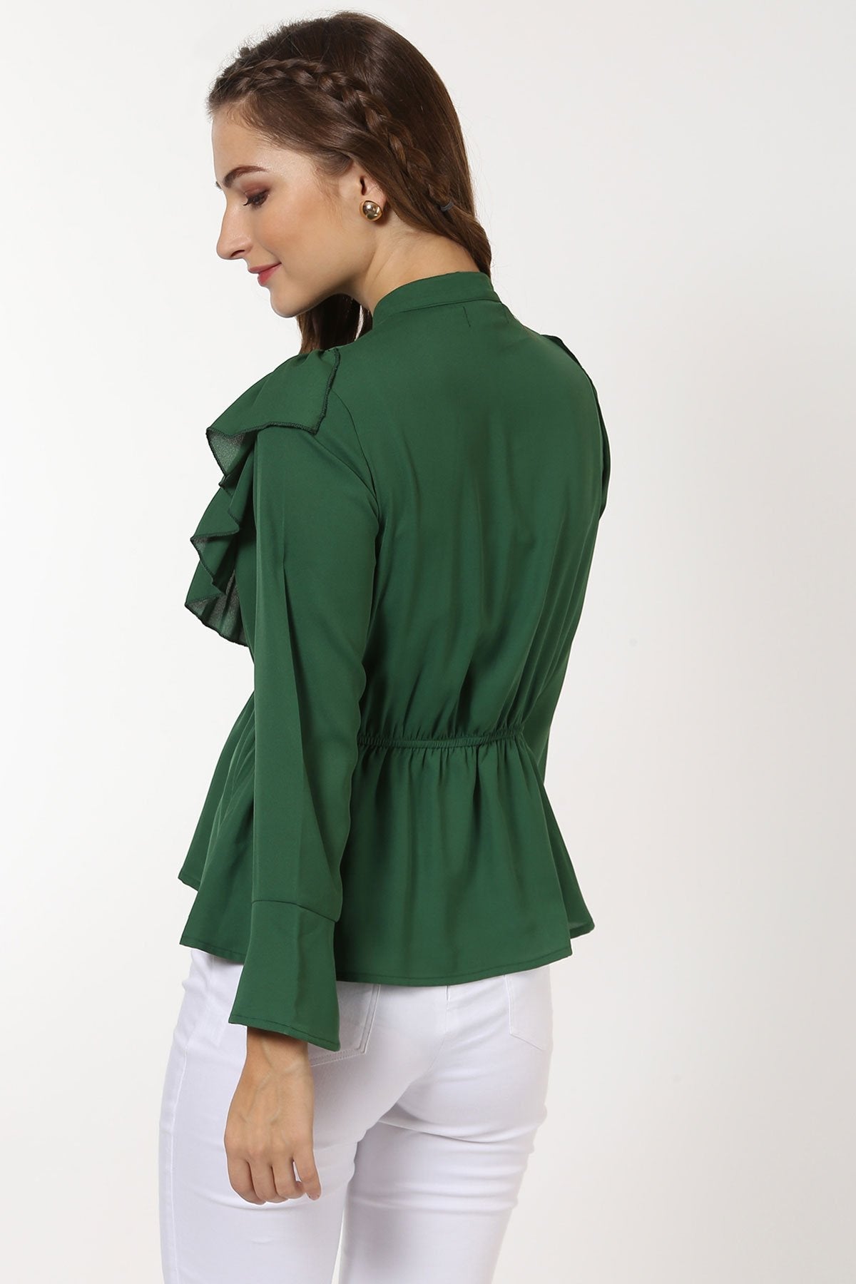 Women's Green Ruffle Yoke Top