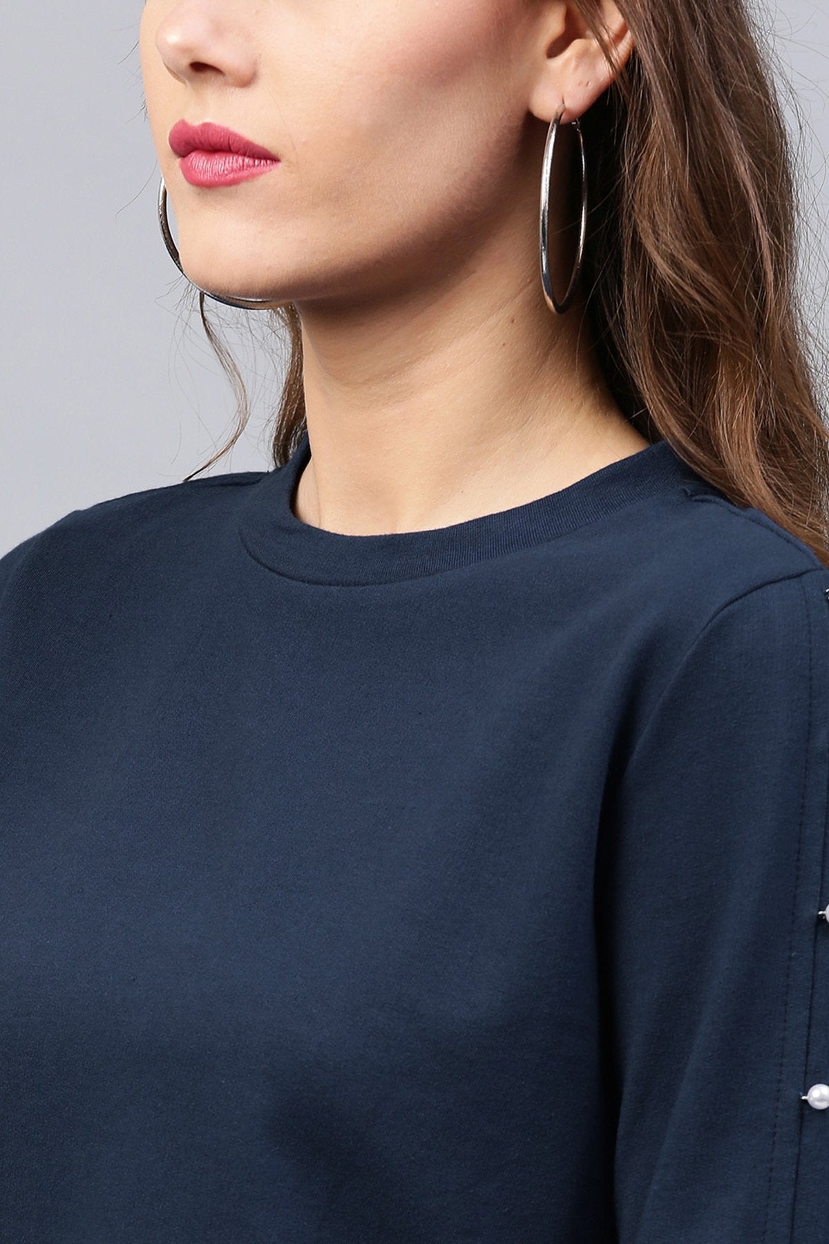 Women's Pearl Sleeves Blue Terry Top