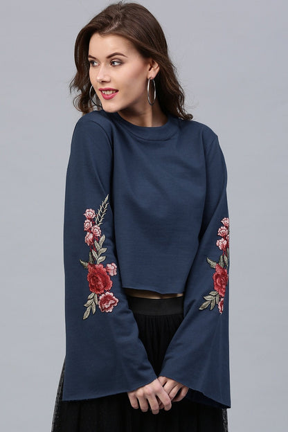 Women's Blue Bell Sleeves Patch Top