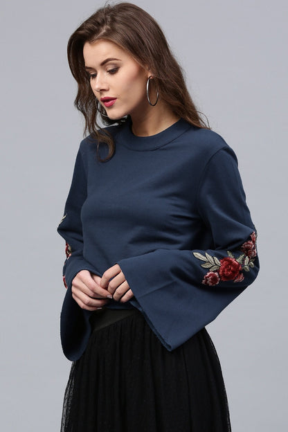Women's Blue Bell Sleeves Patch Top