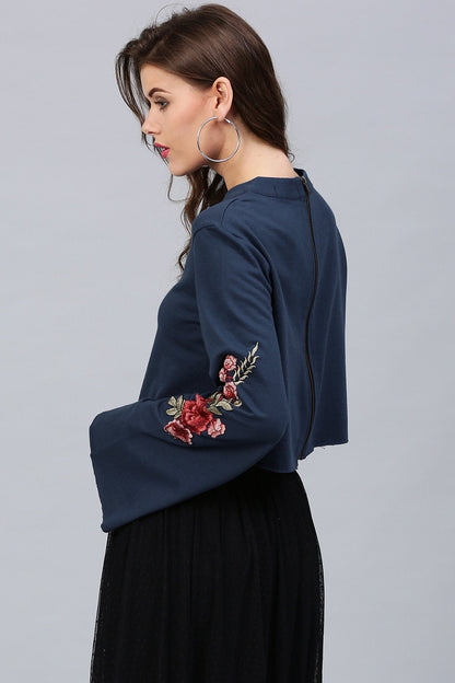 Women's Blue Bell Sleeves Patch Top