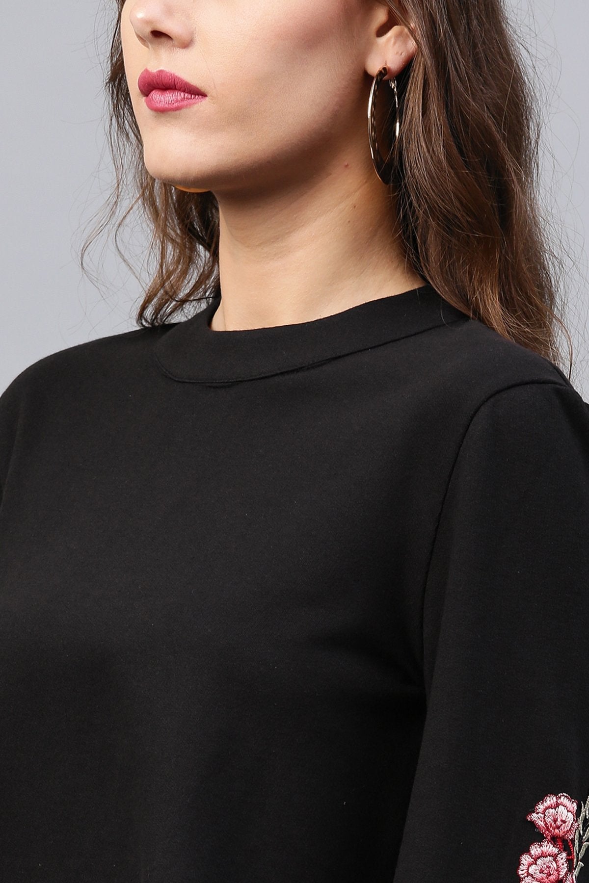 Women's Black Bell Sleeves Patch Top