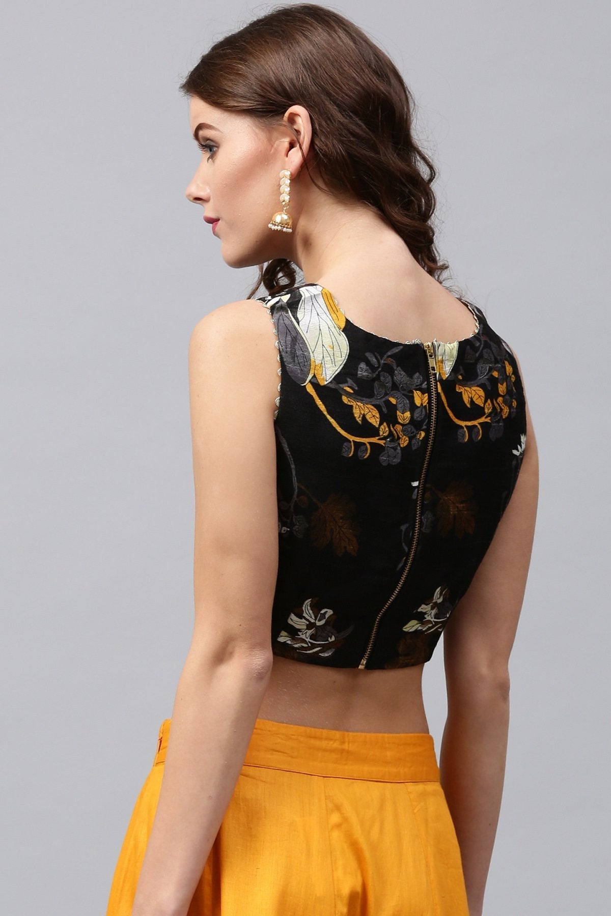 Women's Black Floral Crop Top
