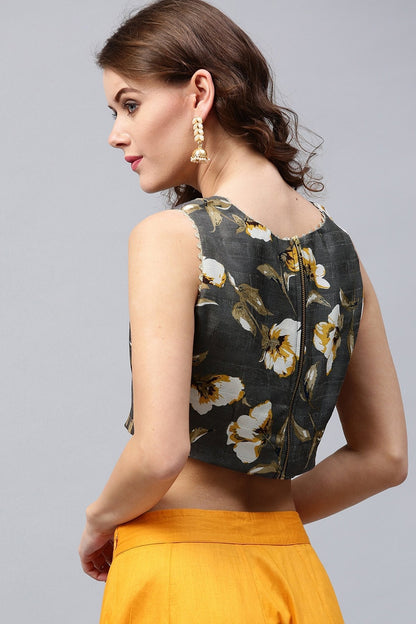 Women's Grey Floral Crop Top