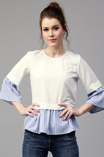 Women's Blue Stripes Frill Hem Top