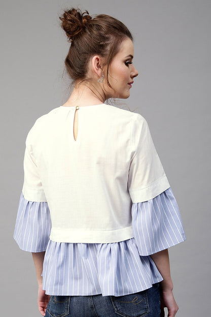 Women's Blue Stripes Frill Hem Top