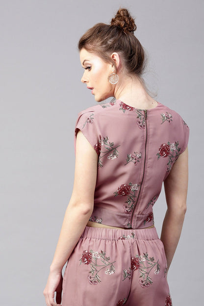 Women's Onion Pink Floral Wrap Neck Crop Top