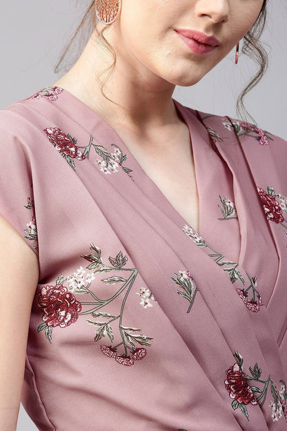 Women's Onion Pink Floral Wrap Neck Crop Top