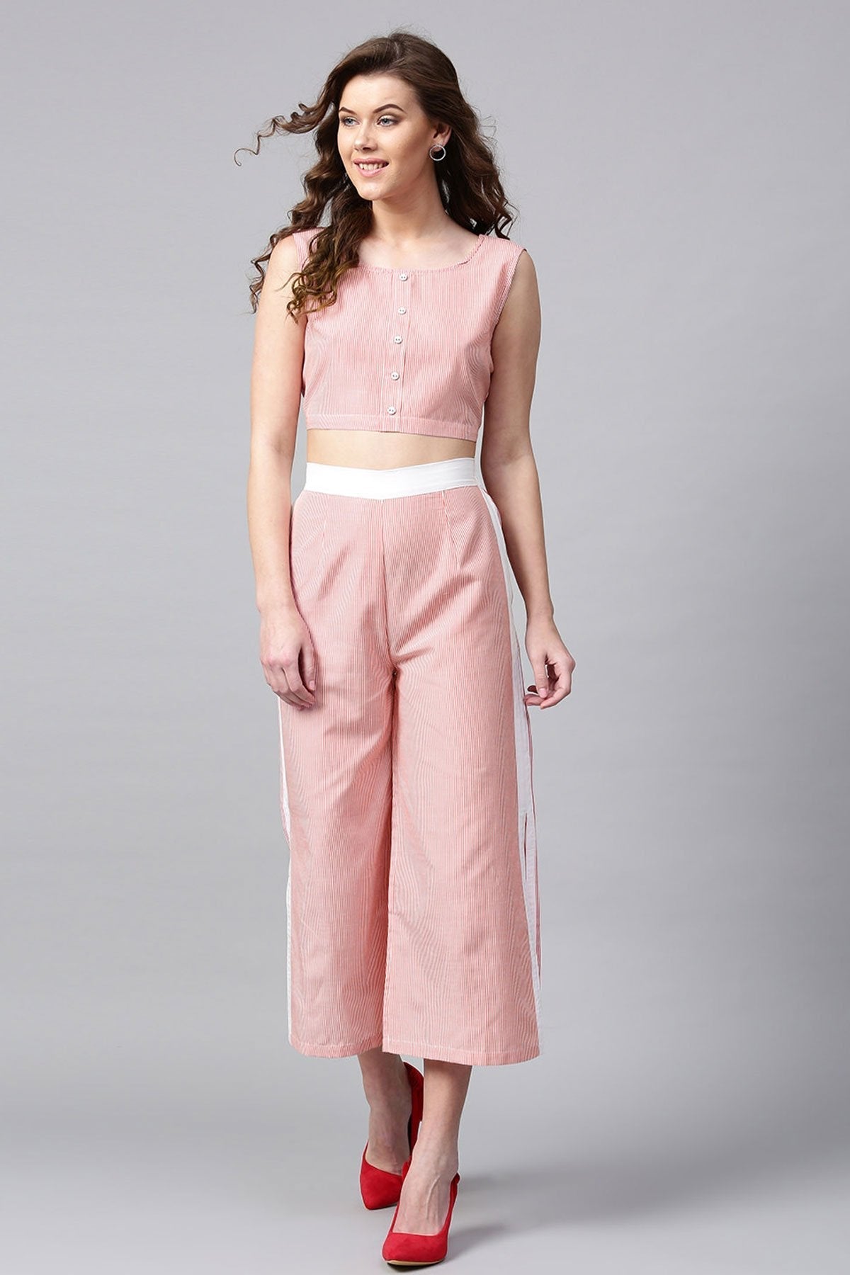 Women's Red Stripes Back Bow Crop Top